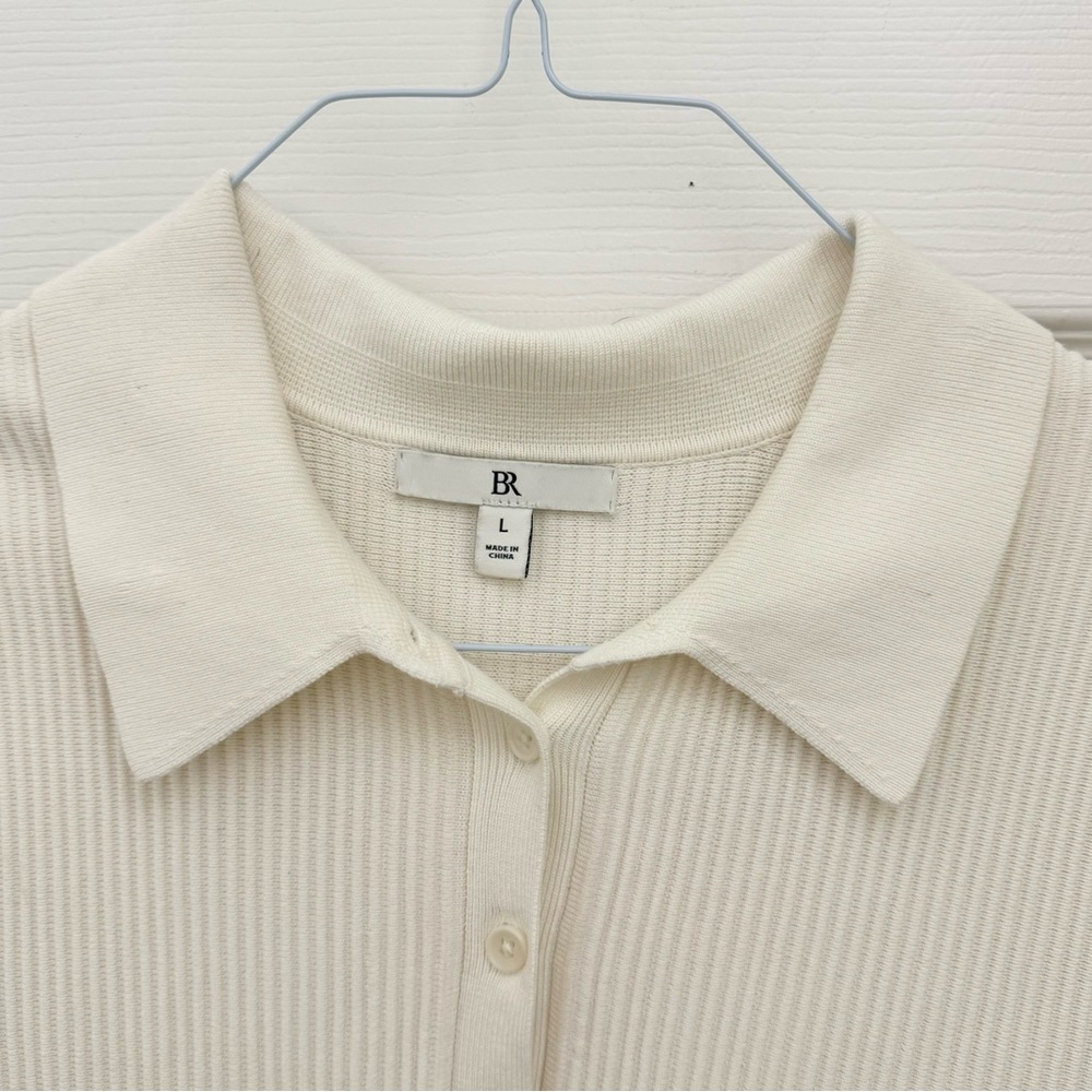 Banana Republic BR Women’s Ribbed Polo Blouse Size Large Cream Heavy Thick - Picture 3 of 4